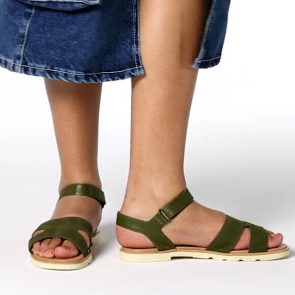 NEW Sorel Ella III Ankle Strap Sandals - Suede Utility Green For Women 252 - Picture 3 of 14